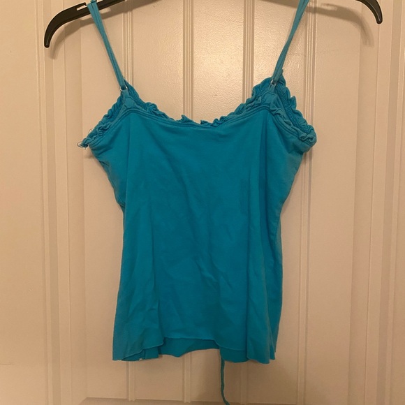Pretty Good Turquoise Tank Top with Ruffle Trim - Picture 2 of 4